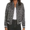 Emily In Paris Lily Collins Black and White Pattern Bomber Jacket