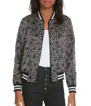 Emily In Paris Lily Collins Black and White Pattern Bomber Jacket