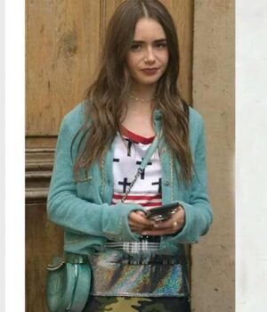 Emily In Paris S01 Ep07 Lily Collins Blue Cropped Cardigan