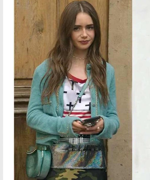 Emily In Paris S01 Ep07 Lily Collins Blue Cropped Cardigan