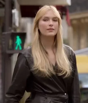 Emily In Paris S02 Camille Razat Dark Brown Leather Coat