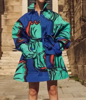 Emily In Paris S02 Lily Collins Multicolor Printed Coat