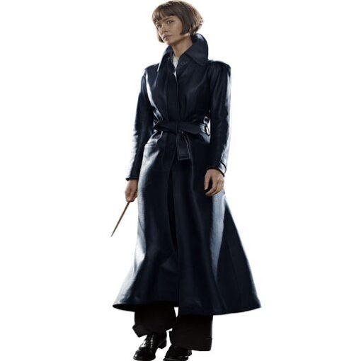 Fantastic Beasts 2 Katherine Waterston Black Leather Trench Coat