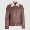 Mens Aviator Brown Shearling Sheepskin Leather Winter Jacket