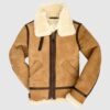 Mens B-3 Aviator Bomber Suede Leather Brown Shearling Jacket