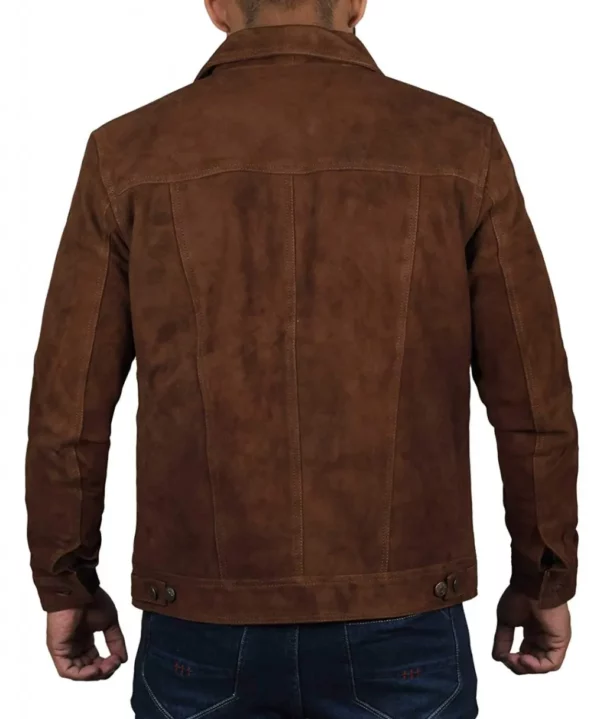Mens Brown Trucker Suede Leather Jacket