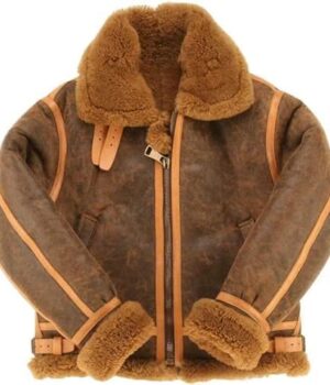 Mens RAF B3 Aviator Shearling Fur Leather Brown Jacket