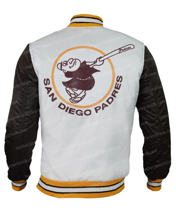 Men’s San Diego Padres Brown and White Varsity Jacket Back