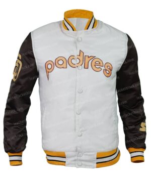 Men’s San Diego Padres Brown and White Varsity Jacket Front