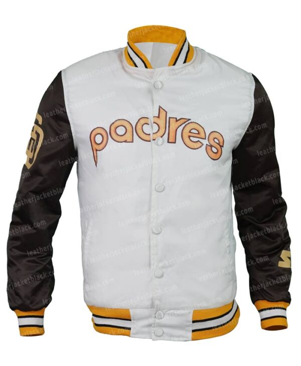 Men’s San Diego Padres Brown and White Varsity Jacket Front