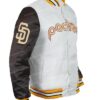Men’s San Diego Padres Brown and White Varsity Jacket Side