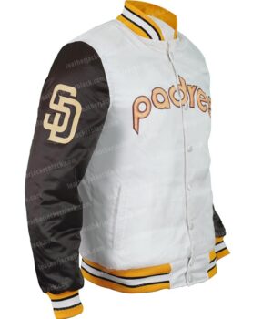 Men’s San Diego Padres Brown and White Varsity Jacket Side