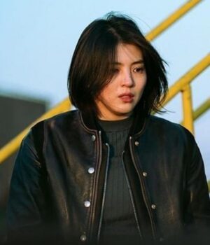 My Name Ji-u Yun Black Bomber Leather Jacket 2