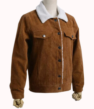 Shazam Billy Batson Brown Shearling Collar Corduroy Jacket Side