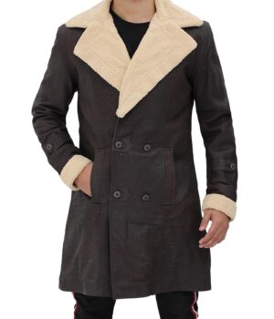 SuperFly Youngblood Priest Brown Shearling Leather Coat Front
