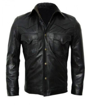 The Walking Dead David Morrissey Black Leather Jacket Front