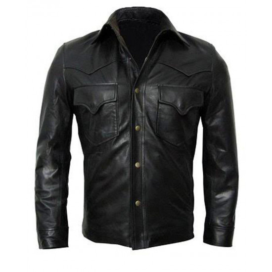 The Walking Dead David Morrissey Black Leather Jacket Front
