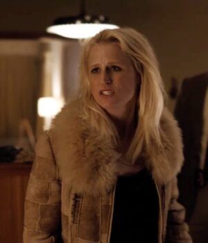 True Detective Mamie Gummer Shearling Suede Leather Jacket