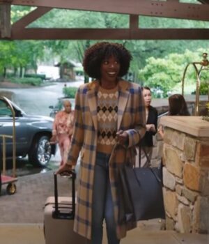 Vacation Friends Emily Wool Brown Checkered Long Coat Front