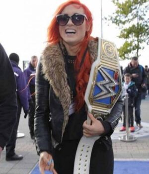 WWE Wrestler Becky Lynch Black Leather Fur Collar Jacket