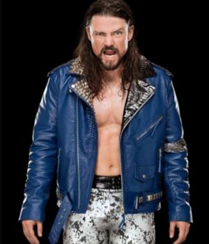 WWE Wrestler Brian Kendrick Blue Studded Biker Leather Jacket