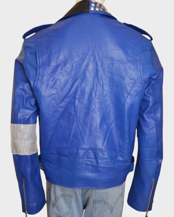 WWE Wrestler Brian Kendrick Blue Studded Biker Leather Jacket Back