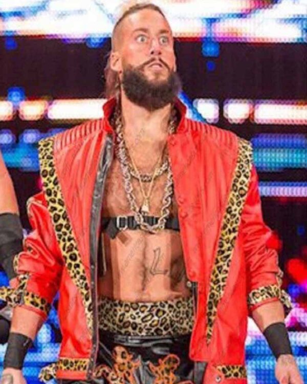 WWE Wrestler Enzo Amore Leopard Pattern Red Leather Jacket