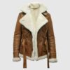 Women Aviator Lambskin Leather Brown Shearling Jacket