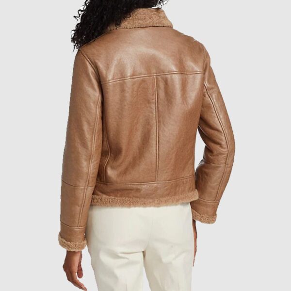 Women B3 Aviator Bomber Shearling Lined Brown Leather Jacket Back