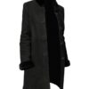 Women Black Sheepskin Shearling Fur Long Winter Coat Side
