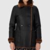 Womens Black Aviator Sheepskin Leather Shearling Fur Winter Coat