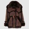Womens Shearling Fur Suede Leather Brown Coat
