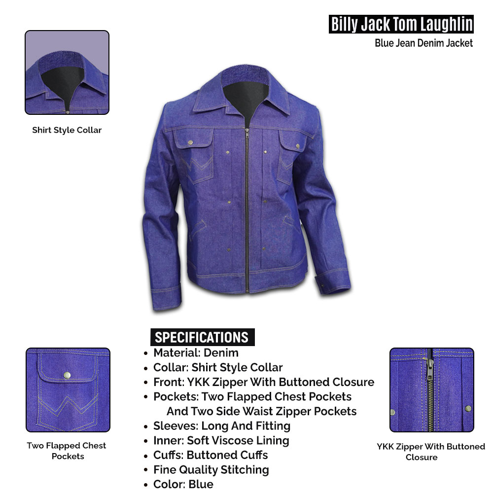 Billy Jack Tom Laughlin Blue Denim Jacket Infographics