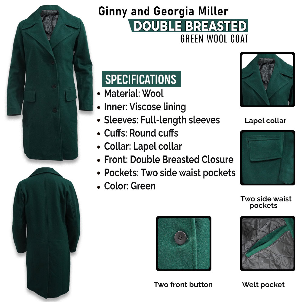 Ginny and Georgia Miller Double Breasted Green Wool Coat