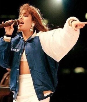 Selena Quintanilla Blue Bomber Cotton Polyester Stage Jacket Front