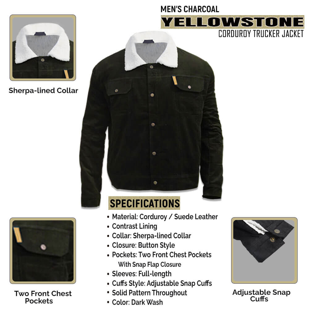 Yellowstone Men’s Black Sherpa Lined Trucker Jacket Infographics