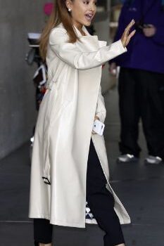 Ariana Grande Cream Leather Trench Coat