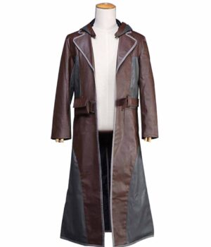 Brown and Grey PUBG Hooded Leather Coat