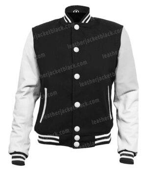 Mens Black and White Letterman Varsity Wool Jacket