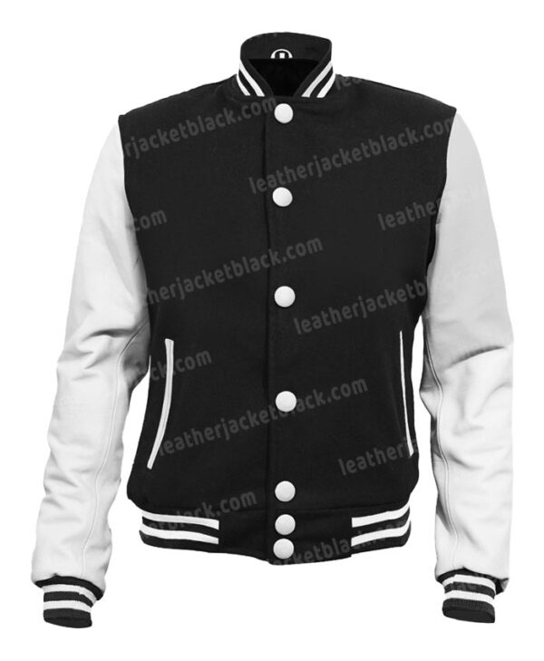 Mens Black and White Letterman Varsity Wool Jacket