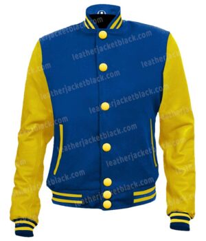 Mens Blue and Yellow Varsity Wool Letterman Jacket