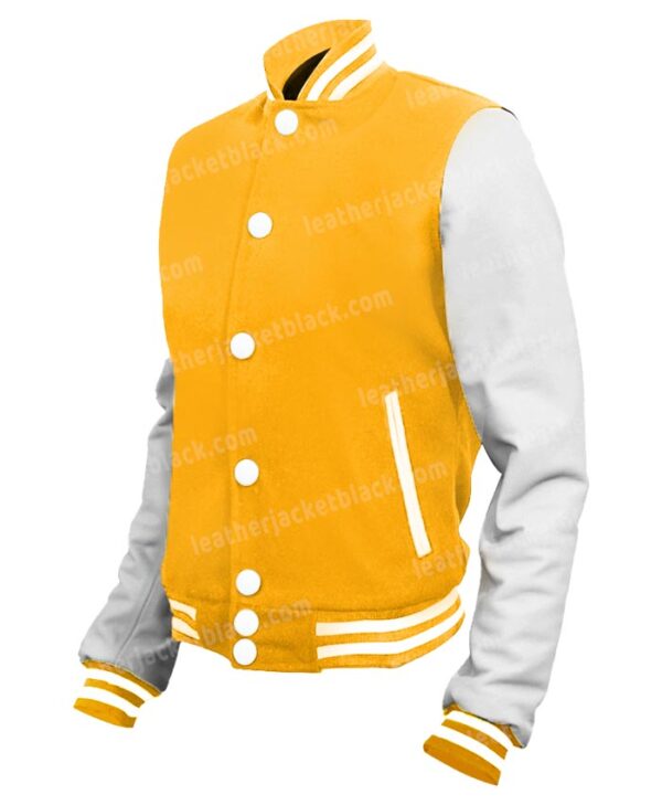 Mens Bomber Yellow and White Letterman Jacket