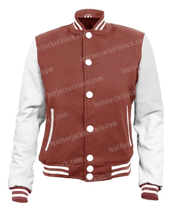 Mens Brown and White Baseball Style Letterman Jacket
