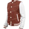 Mens Brown and White Letterman Jacket