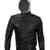 Mens Genuine Leather Bomber Biker Hood Jacket Front