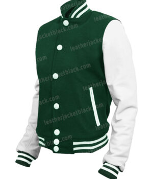 Mens Green and White Bomber Letterman Jacket