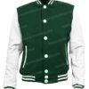 Mens Green and White Football Style Bomber Letterman Jacket