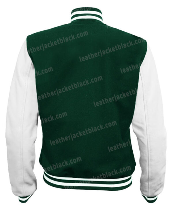 Mens Green and White Varsity Bomber Letterman Jacket