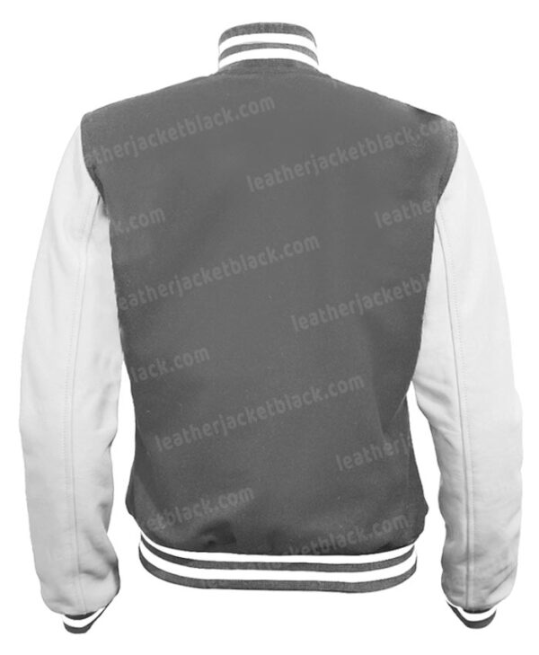 Mens Grey and White School Style Letterman Bomber Jacket