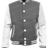 Mens Grey and White School Style Letterman Jacket